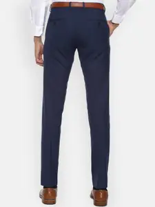Van Heusen Men Navy Blue Checked Slim Fit Trousers