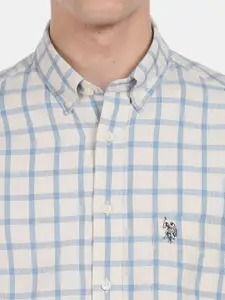 U.S. Polo Assn. U S Polo Assn Men Blue Checked Pure Cotton Casual Shirt
