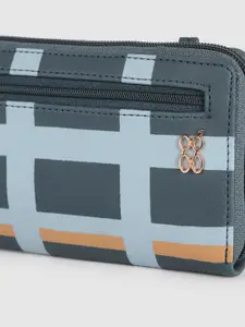 Baggit Women Atlantic Blue Checked Zip Around Wallet with Detachable Sling Strap