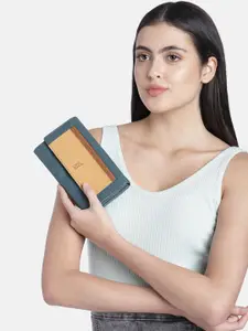 Baggit Women Navy Blue & Yellow Colourblocked Zip Detail Envelope Wallet