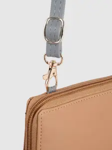 Baggit Women Beige Solid Zip Detail Zip Around Wallet with Detachable Sling Strap