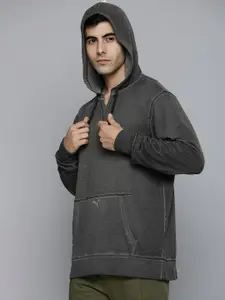 Puma Men Charcoal Solid Pure Cotton Hooded Pullover  Yoga Sweatshirt