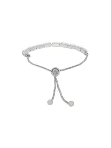 ZINU Women Silver-Toned Brass Cubic Zirconia Rhodium-Plated Charm Bracelet