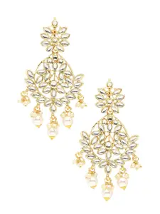 Yellow Chimes Gold-Toned & White Crescent Shaped Chandbalis Earrings