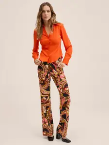 MANGO Women Orange Slim Fit Solid Casual Shirt