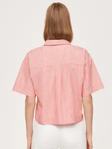MANGO Women Pink & White Striped Casual Shirt