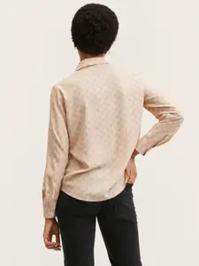 MANGO Women Peach-Coloured & Grey Printed Casual Shirt