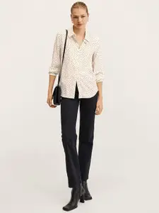 MANGO Women White & Black Polka Dots Print Casual Shirt