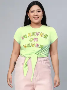 SASSAFRAS Women Gorgeous Green Typography Talking Tee