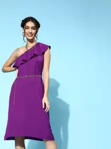 SASSAFRAS Charming Purple Solid One-Shoulder Dress