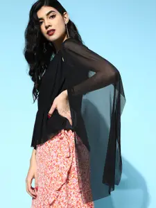 SASSAFRAS Women Stylish Black Solid One-Shoulder Top