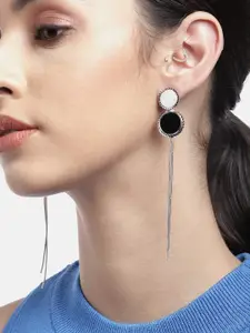 Carlton London Silver-Toned & White Stone Studded Contemporary Drop Earrings