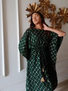 Janasya Women Checked Kaftan Sleeves Poly Crepe New Age Kaftan Kurta