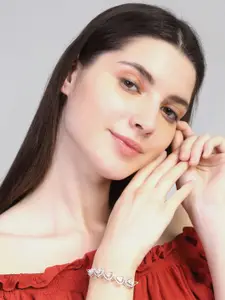 Yellow Chimes Women Silver-Toned & White American Diamond Rhodium-Plated Wraparound Bracelet