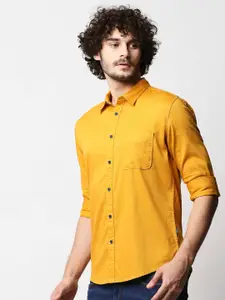 Pepe Jeans Men Mustard Standard Cotton Dobby Casual Shirt
