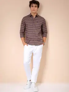 The Indian Garage Co Men Brown Horizontal Stripes Striped Casual Shirt