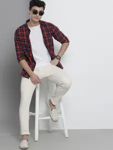 The Indian Garage Co Men Navy Blue & Red Checked Casual Shirt