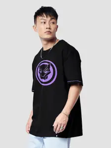 The Souled Store Men Black Marvel Black Panther Logo Print Oversized T-Shirt