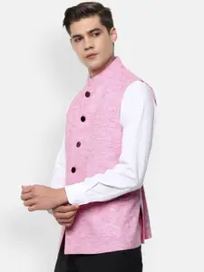 Van Heusen Men Pink Woven Design Nehru Jacket