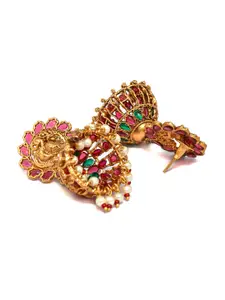 Priyaasi Gold-Toned & Red Floral Jhumkas Earrings
