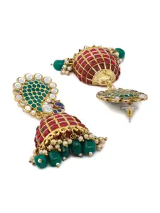Priyaasi Gold-Toned Peacock Shaped Jhumkas Earrings
