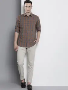 Tommy Hilfiger Men Tan Tartan Checked Pure Cotton Tailored Casual Shirt