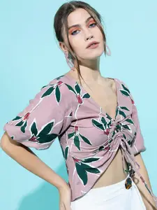 Tokyo Talkies Pink & Green Floral Print Top
