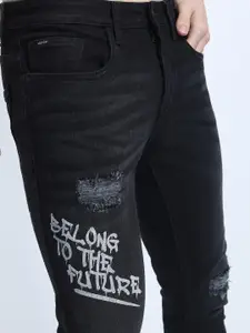 KETCH Men Black Slim Fit Highly Distressed Printed Jeans