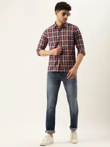 Flying Machine Men Blue & Red Slim Fit Checked Pure Cotton Casual Shirt