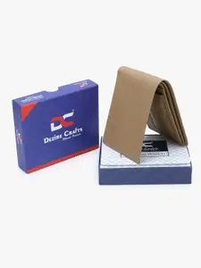 Dezire Crafts Men Beige Textured Cut Work PU Two Fold Wallet