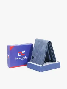 Dezire Crafts Men Blue Textured PU Leather Two Fold Wallet