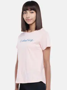 People Women Pink Typography Printed T-shirt