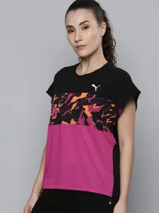 Puma Women Black & Fuchsia Pink Round Neck Relaxed Fit Modern Sports Elongated T-shirt