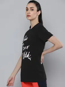 Puma Women Black & White Graphic Illustrated Extended Sleeves Training T-shirt