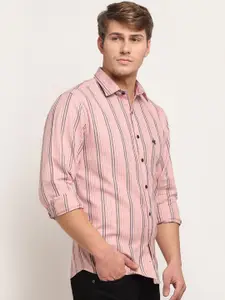 Cantabil Men Pink Original Striped Pure Cotton Casual Shirt