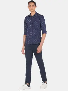 Flying Machine Men Navy Blue & White Slim Fit Printed Casual Shirt