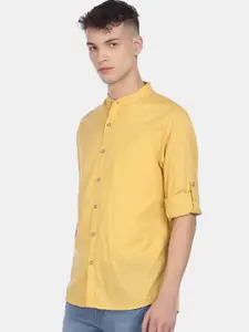 Flying Machine Men Orange Solid Pure Cotton Slim Fit Casual Shirt