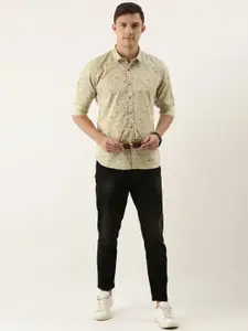 Flying Machine Men Beige & Olive Slim Fit Floral Printed Casual Shirt