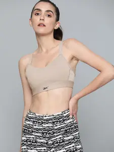 Reebok Women Taupe Lightly Padded Lux Strappy Sports Bra H51840-BOUGRY