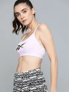 Reebok Women Lavender & Black Workout Lux Skinny Strap Bra Lightly Padded HB8513-QUAGLW
