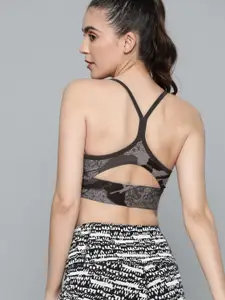 Reebok Women Black Printed Workout WOR AOP Tri Back Bra Lightly Padded H65616-NGHBLK