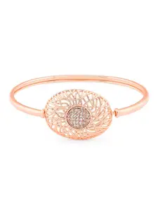 AMI Women Rose Gold Plated Brass Cubic Zirconia Kada Bracelet