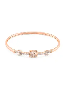 AMI Women Rose Gold Brass Cubic Zirconia Kada Bracelet