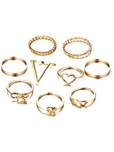 Vembley Set of 9 Gold-Plated CZ Studded Love Infinity Rings