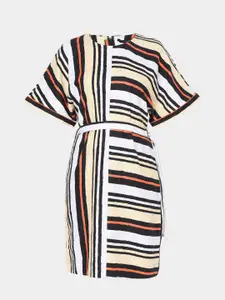 Vero Moda Women Yellow & White Striped Belted T-Shirt Dress