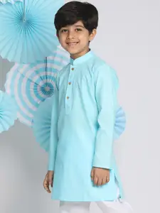 VASTRAMAY Boys Blue Solid Mandarin Collar Kurta