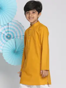 VASTRAMAY Boys Mustard Yellow Cotton Mandarin Collar Kurta
