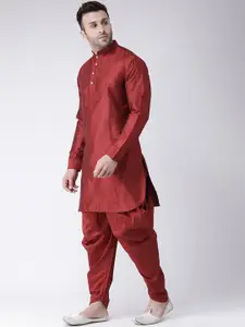 Hangup Men Maroon Dupion Silk Kurta with Patiala