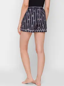 FashionRack Women Black & Pink Floral Printed Cotton Lounge Shorts