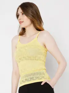 Vero Moda Women Yellow Self Design Tank Top